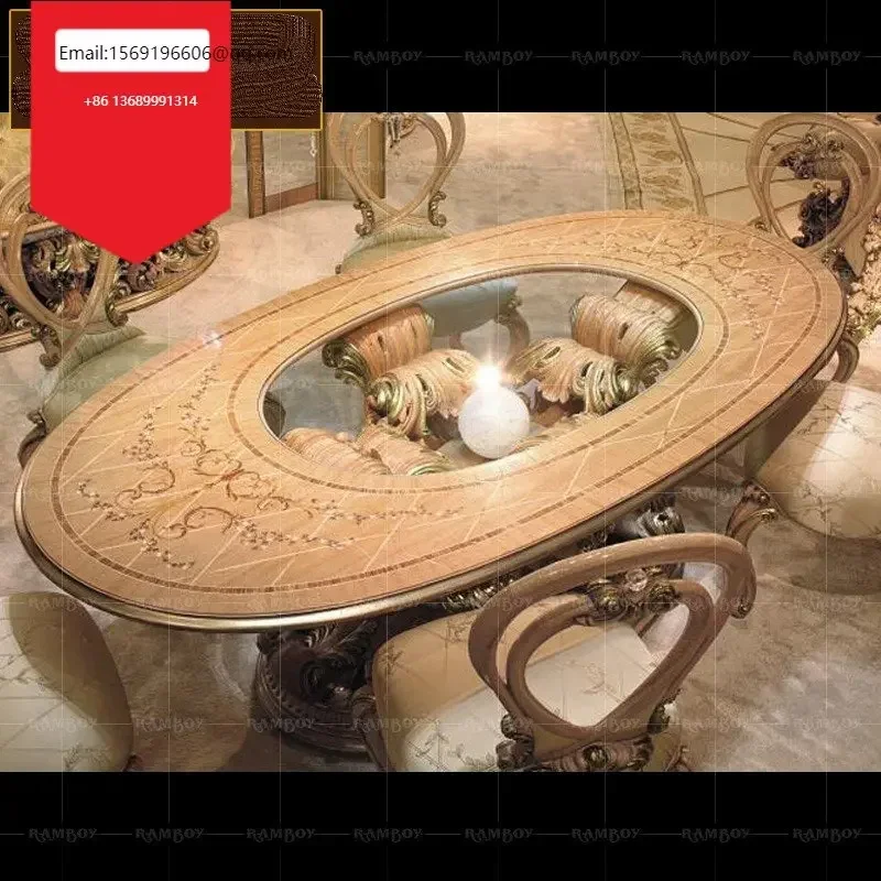 

Italian style dining table and chair combination villa restaurant oval French high-grade solid wood