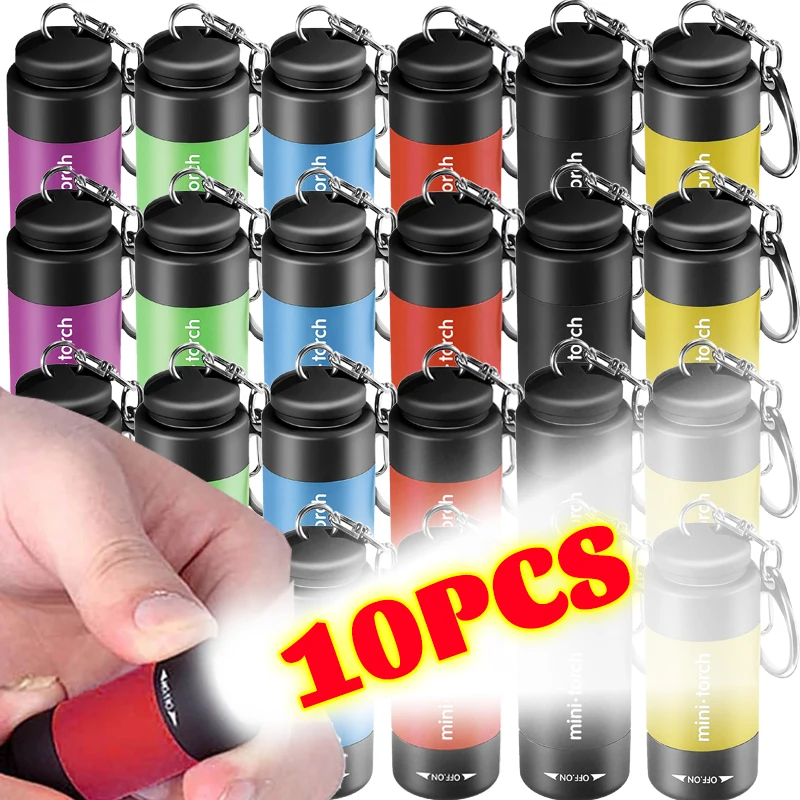 1/10pcs Mini Keychain Flashlight USB Charging LED Flashlight Keychain Light Waterproof Outdoor Hiking Camping Emergency Lamp