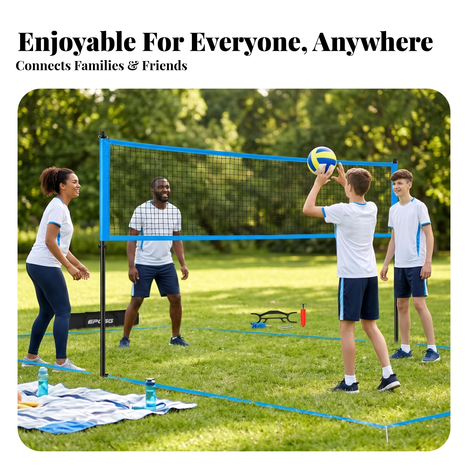 Outdoor Volleyball Court Set Powder-Coated Volleyball Net System Athletic Gear Carrying Bag
