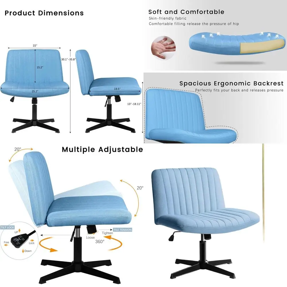 

Mid-Back Fabric Swivel Chair with Adjustable Height, Armless and No Wheels, Ideal for Home Office (Light Blue)