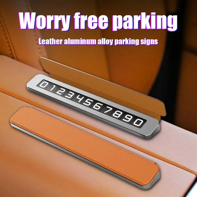 Phone Number Plate Stylish Artificial Leather Temporary Parking Card Car Decorative Accessories Parking Number Card Sleek