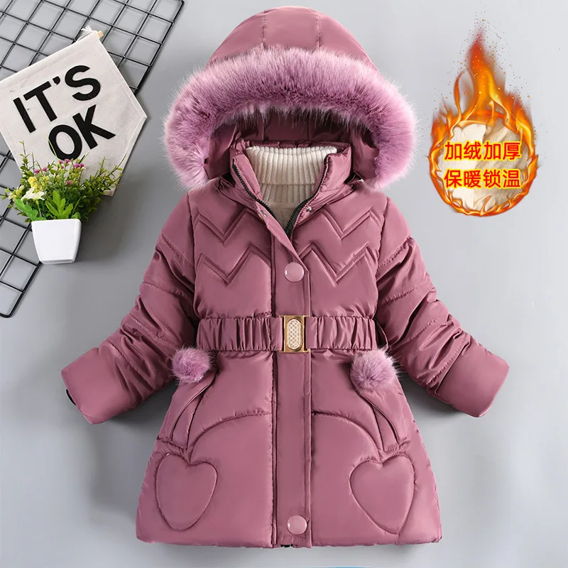 Winter Girls' New Large Fur Collar Waist Cinched Solid Color Fashionable and Thick Windproof Warm Jacket with Added Fleece