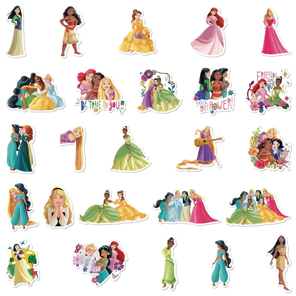 10/30/50pcs Disney Anime Principessa Belle Rapunzel Adesivi Cute Cartoon Adesivo FAI DA TE Bagagli Telefono Chitarra Classico Giocattolo Per Bambini Decalcomanie