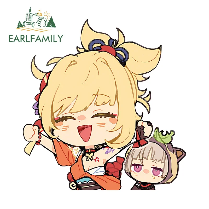 EARLFAMILY 13cm For Genshin Xiao Gong Hutao Chibi Peek Car Stickers Sunscreen Cartoon Decals Occlusion Scratch Car Styling