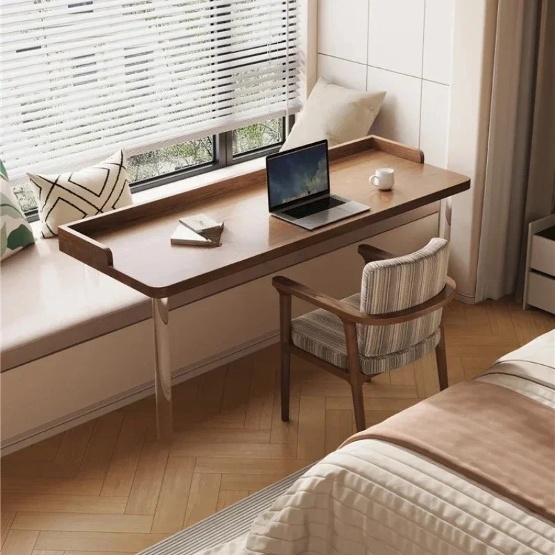Solid wood suspended bay window acrylic high and low foot study table long and short legs household computer table