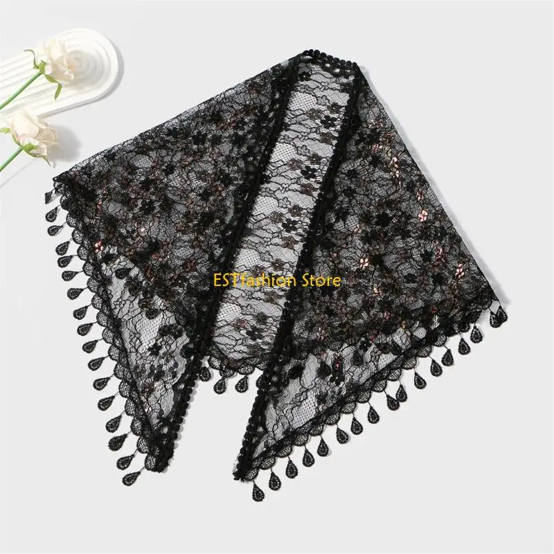 

Y5GC Lace Fringe Headscarf Breathable Lightweight Covering for Daily Wear Travel