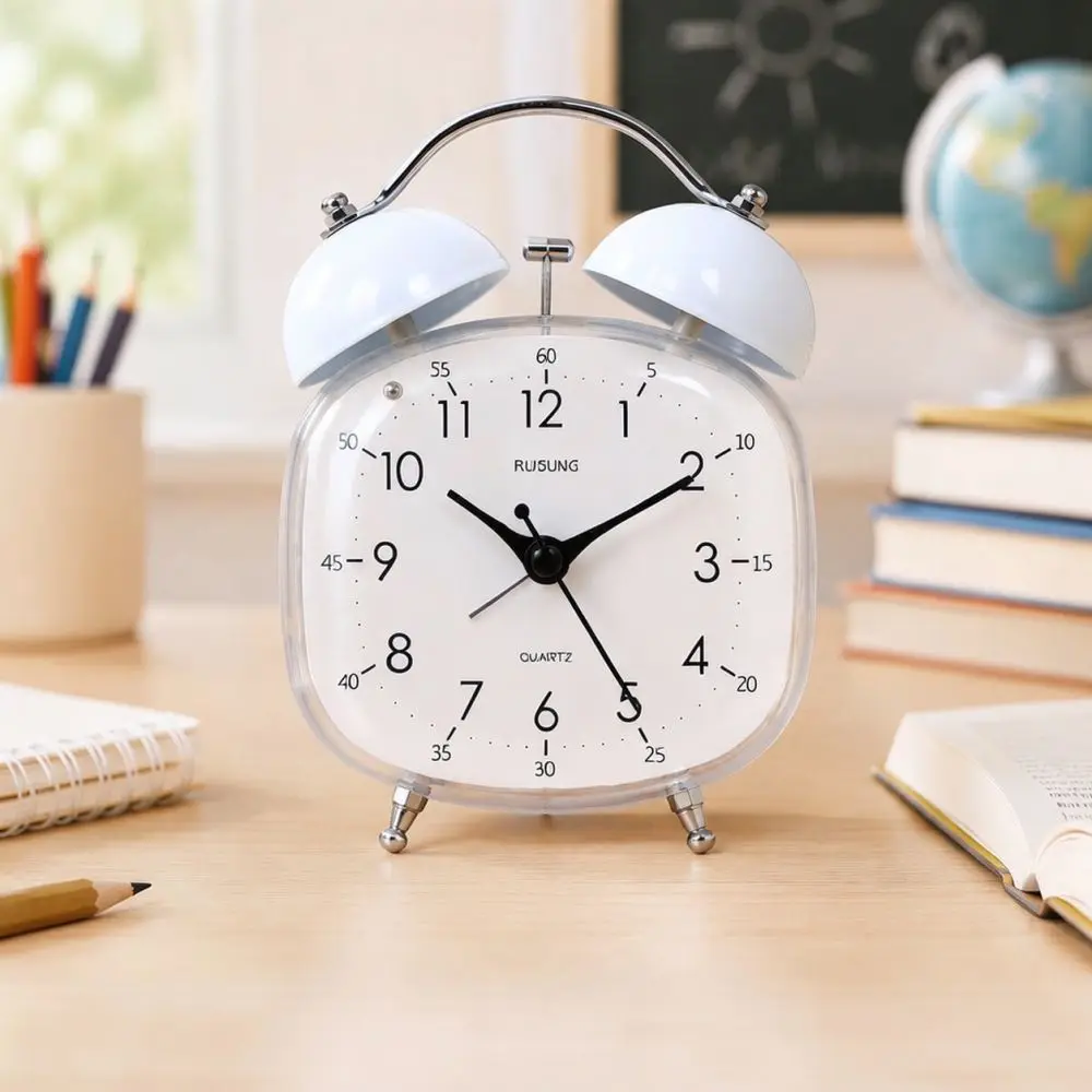 Silent Metal Alarm Clock Nordic Simple Design Desk Bedside Watch Loud Bell Ringing Night Light Home Accessory