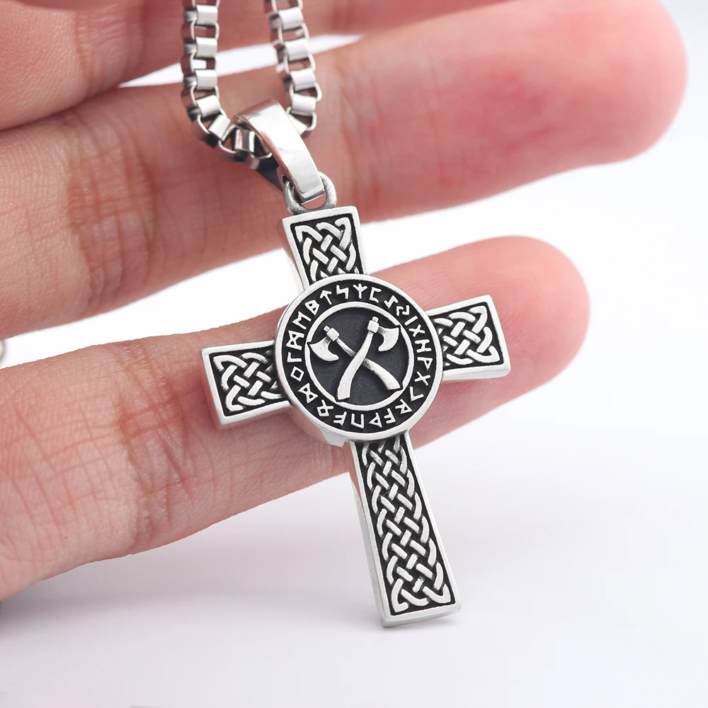 Antique Viking Triangle Double Axe Cross With Sterling Silver Pendant On Both Sides For men Or Women