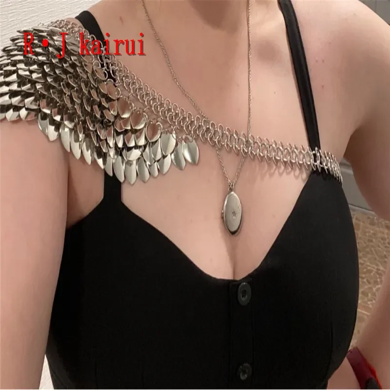 New Fashion Metal Silver Scalemails Shoulder Necklace Chains Single Dragon Scales Jewelry 5 Colors