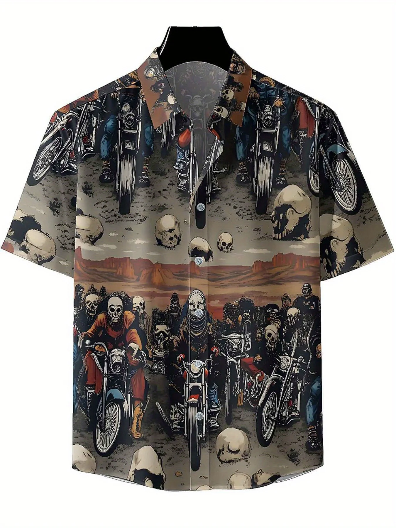Men's Plus Size Hawaiian ShirtsSkull Rider Motorcycle Teampattern,New in Summer Fashion Tops,Hip Hop Rock Streetwear