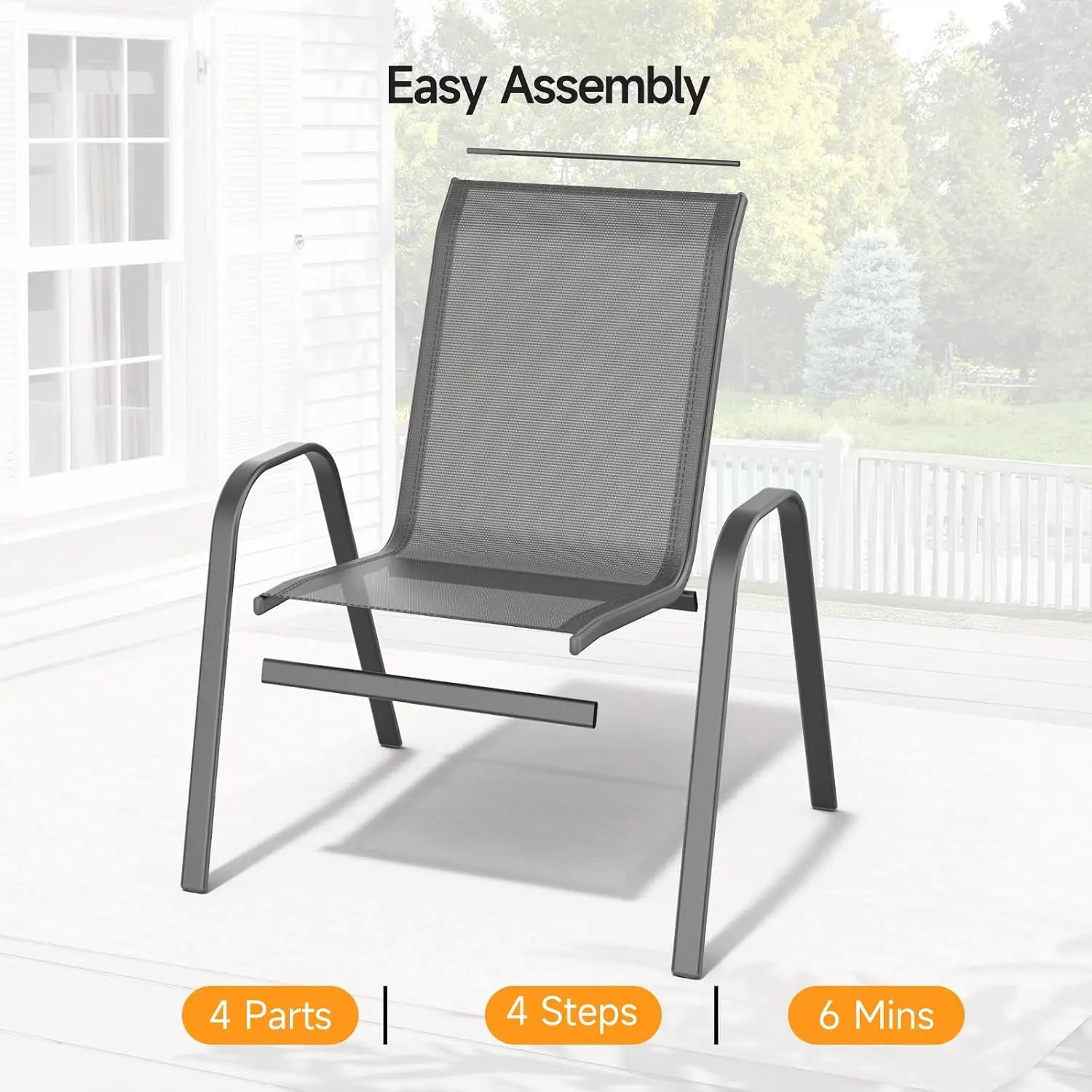 Patio Chairs Set of 6, Stackable Outdoor Dining Chairs