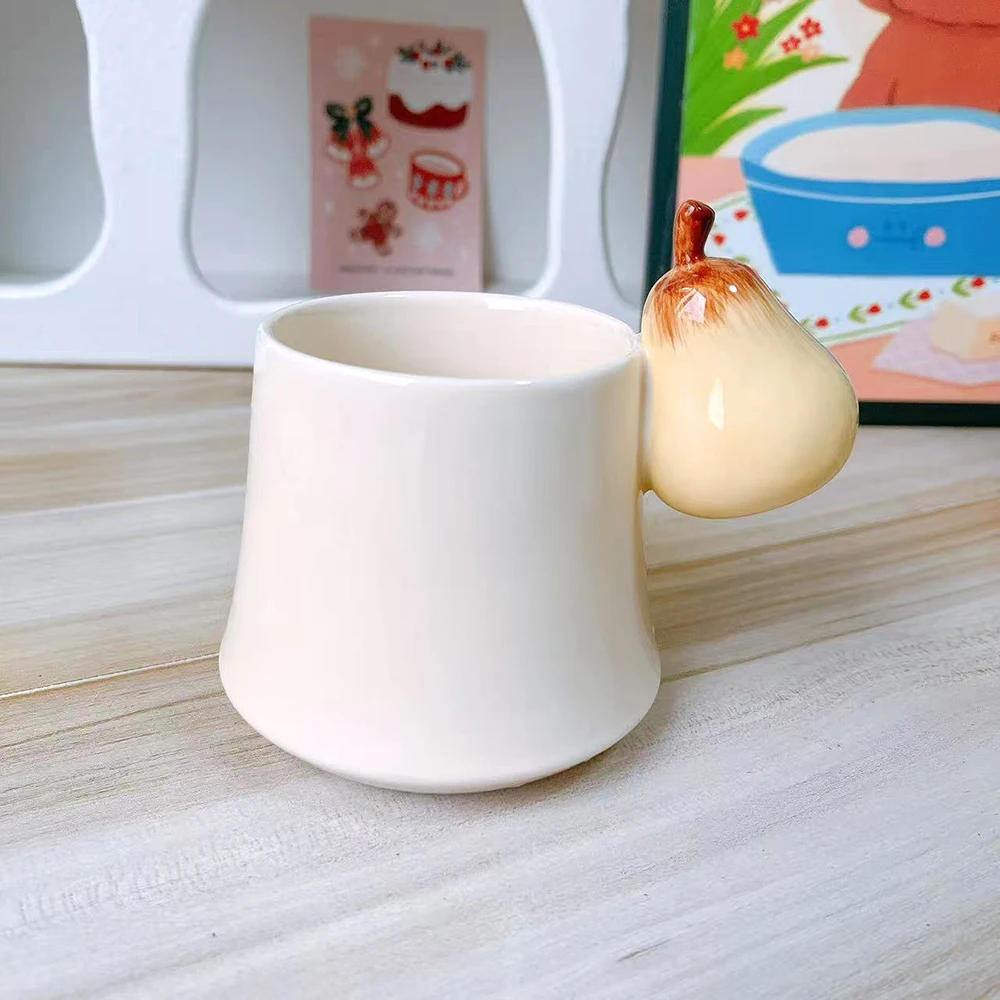 White Ceramic Mugs 3D Lemon Pear Decor Handle Coffee Cup for Home Office Daily Use Birthday Gift Creative Fruit Porcelain Mugs - Detail 1