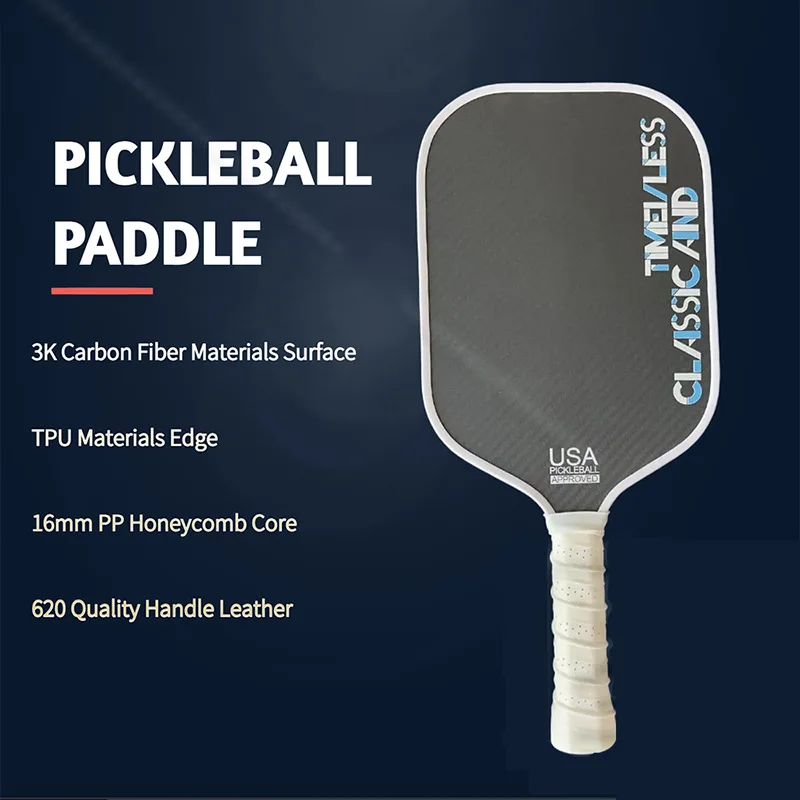 Pickleball Paddle 3K Koolstofvezel Thermoforming Heetgeperst uit één stuk Getextureerd mat oppervlak Thermisch compressievorming