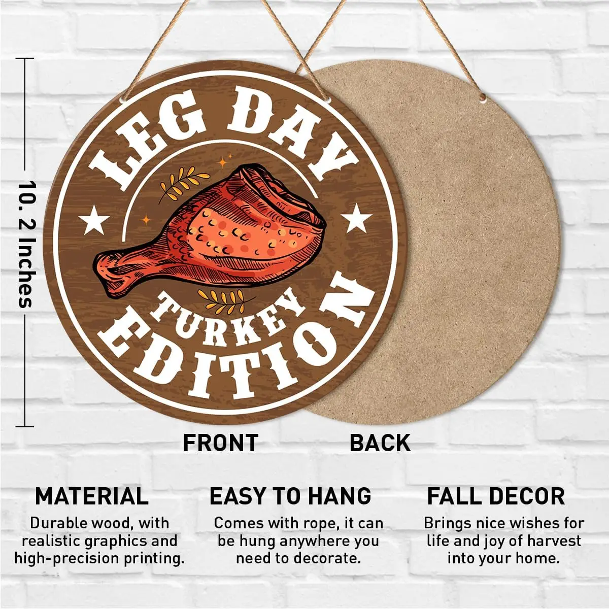 Thanksgiving Sign Front Door Decor, Fall Thankful Round Hanging Sign Decor Turkey Gobble Autumn Wall Decorations