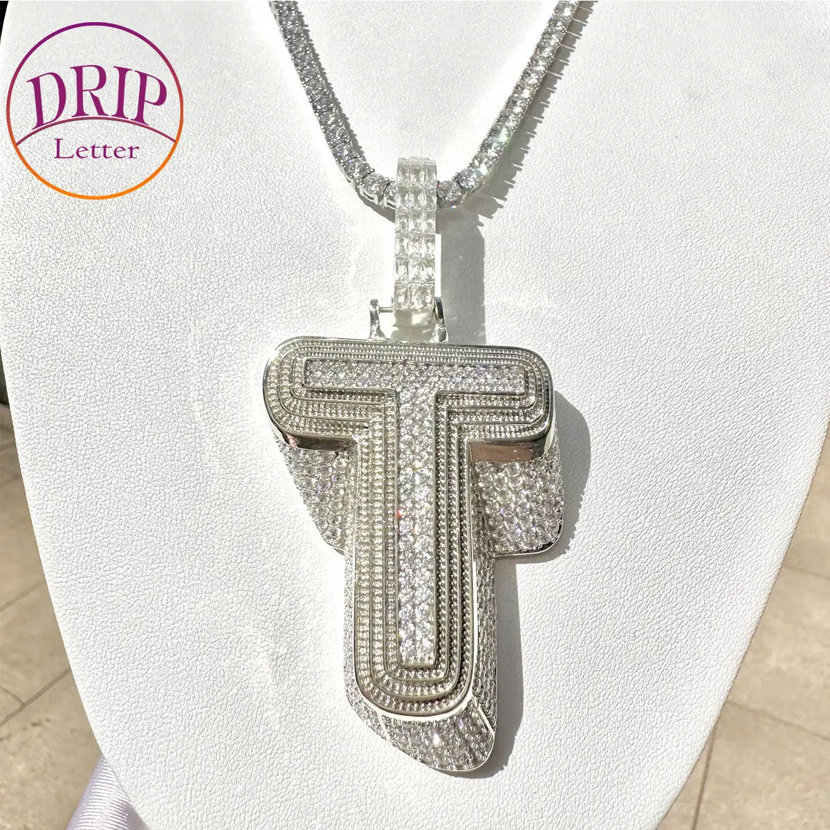 

Jewelry Initial Necklace for Men Iced Out Baguette Pendant Prong Setting Hip Hop Rock Street Extra 2% off