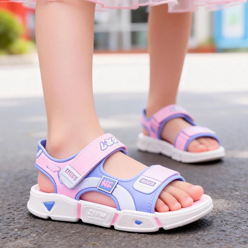 Girls Sandals Summer Cartoon Soft Sole Anti Slip Sandals Fashionable Children Beach Shoes 4-10T Kid PVC Sandals