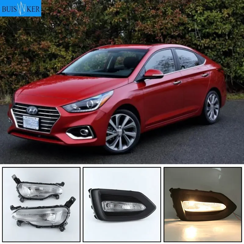 

1 Pair Car DRL Lamp Waterproof LED Daytime Running Light Fog lamp cover For Hyundai Solaris Accent 2017 2018 2019