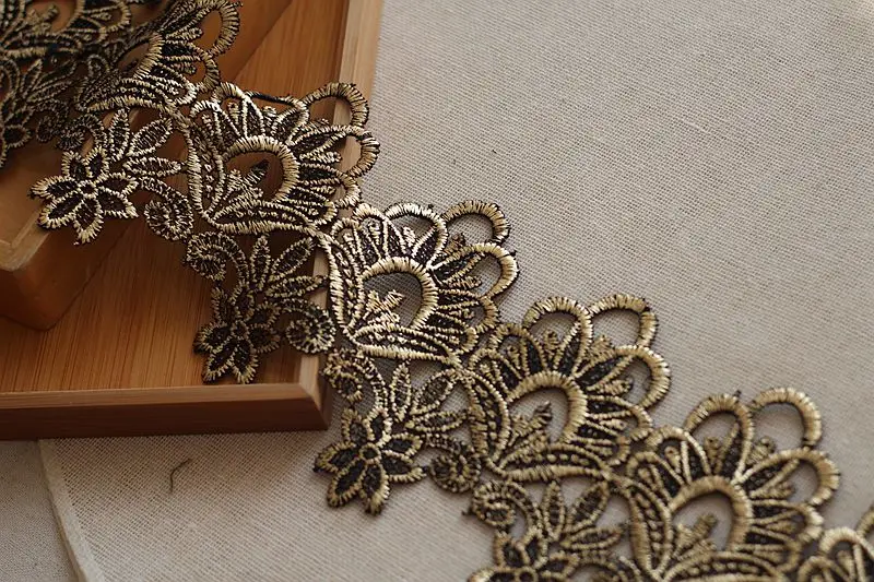 9cm Wide-2yards/lot Victorian Antique Gold Embroidery Lace Trim In Metallic Gold For Bridal,wedding Gown Ribbon