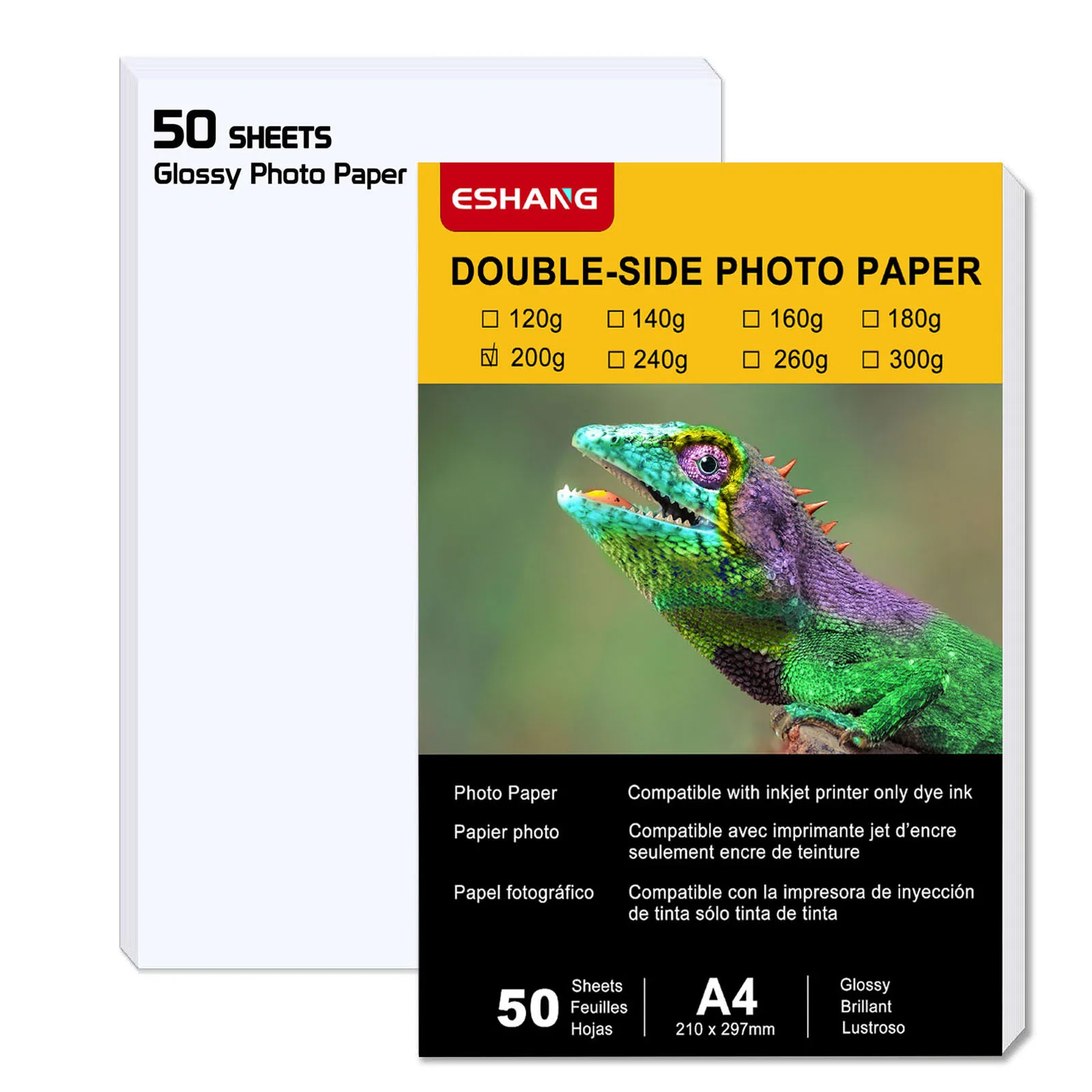 ESHANG A4 200G 50 Sheets Double Side Glossy Photo Paper for Printer, Inkjet Printer Paper for Instant Dry Photo Paper