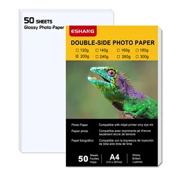 ESHANG-papel fotográfico brillante de doble cara para impresora, papel de inyección de tinta para fotos de secado instantáneo, A4, 200G, 50 hojas