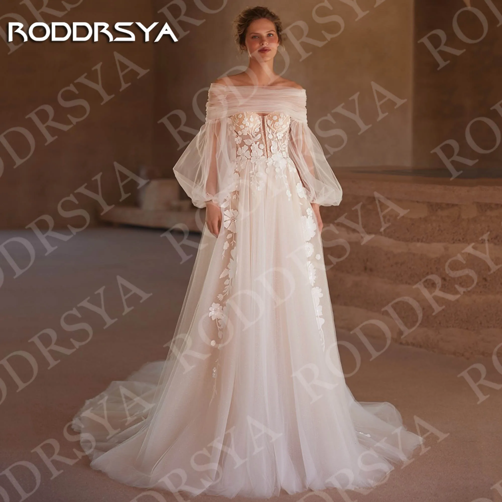 

RODDRSYA Romantic A Line Wedding Dresses for Woman Off the Shoulder Floral Lace Tulle Bridal Gown Customized robes mariage 2025