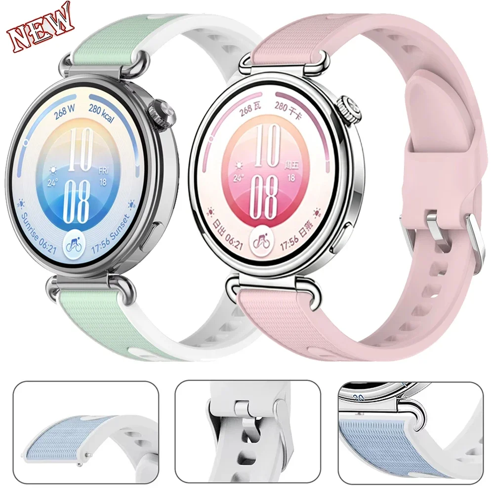 18mm Official Two Tone Silicone Band for Huawei Watch GT7-6-5-4 41mm 6 5 GT5 Pro 42mm Adjustable Band For Xiaomi Watch S5-4 41mm