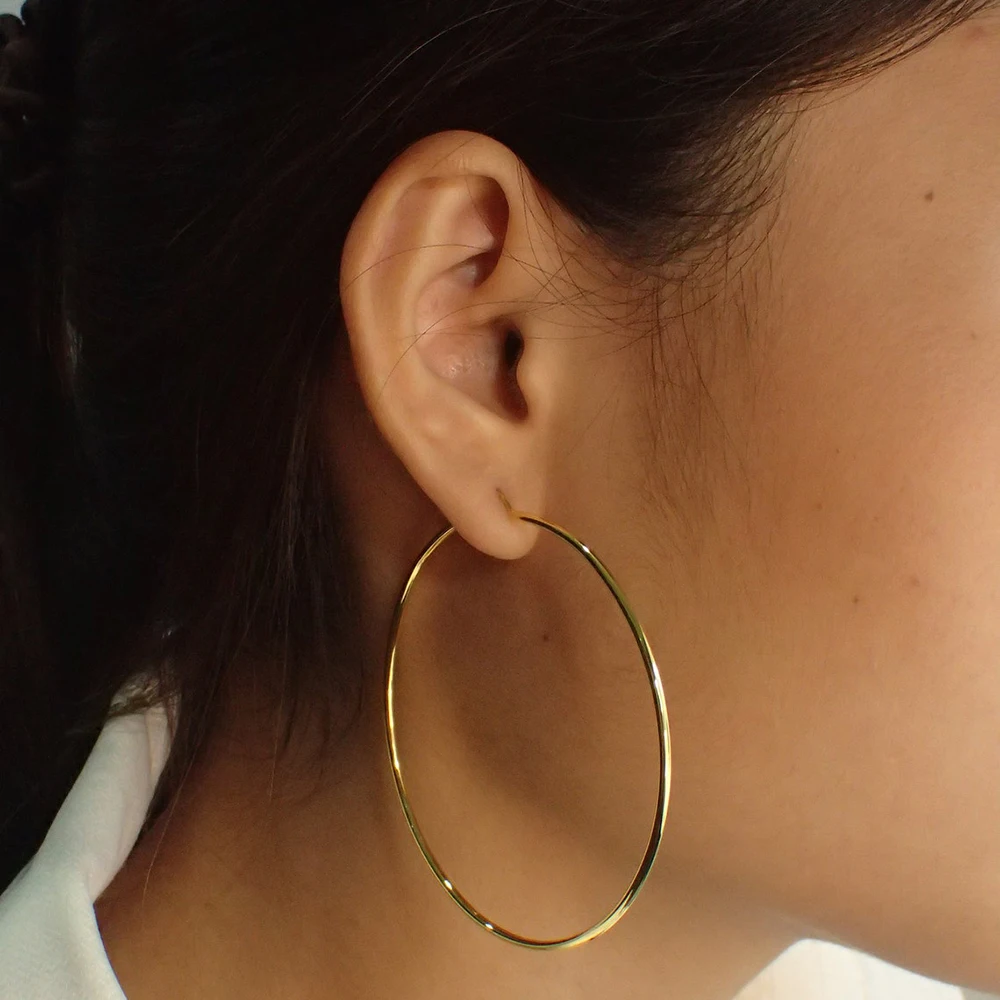 eManco 70MM Circle Hoop Earring for Women Hyperbole Thin Stainless Steel Earrings Women Simple Earrings Super Large