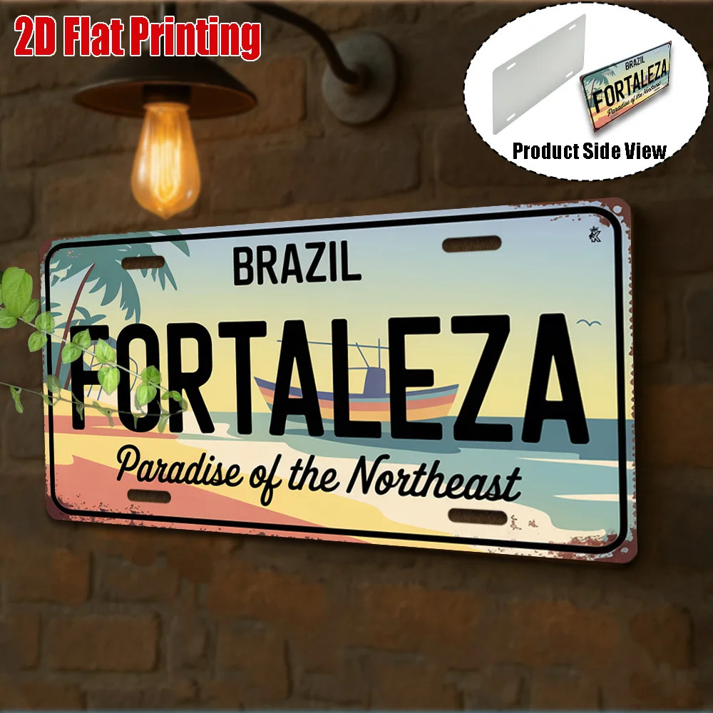 Placa Decorativa de Metal Vintage Durável AL Sign, Arte de Parede Retrô Praia de Fortaleza, Brasil