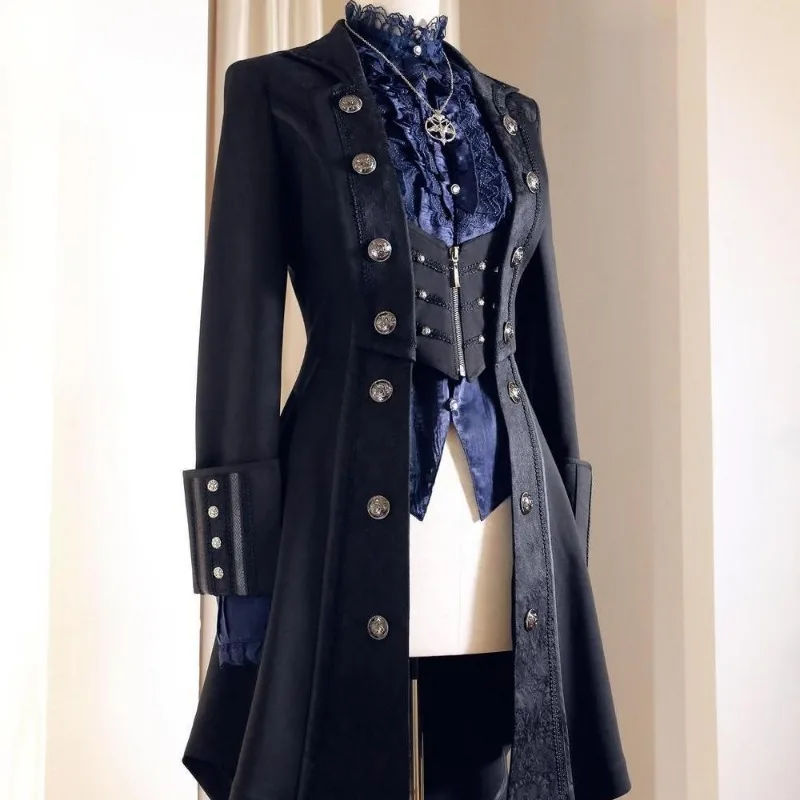 Original Batwing Trench Coat Long Coat Retro Black Gothic Lolita Gay Style Jackets Long Sleeves Buttons Design Clothing Trendy