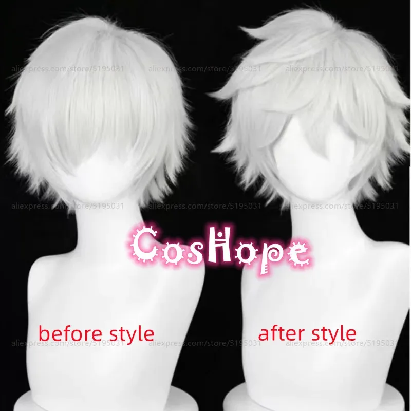 

2025 Габимару 30 см короткий вьющийся серебристо-белый парик аниме косплей термостойкие синтетические парики