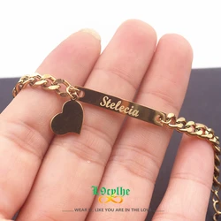 Personalized Name Baby ID Bracelet Custom Jewelry Stainless Steel Curb Chain Link Heart Bracelet Newborn Gilrs Boy Gifts