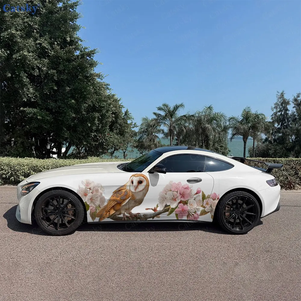 2pcs The Owl On The Tree Stickers Car Stickers; Full-body Floral Decoration Covering Scratches; Waterproof Car Vinyl Wrap