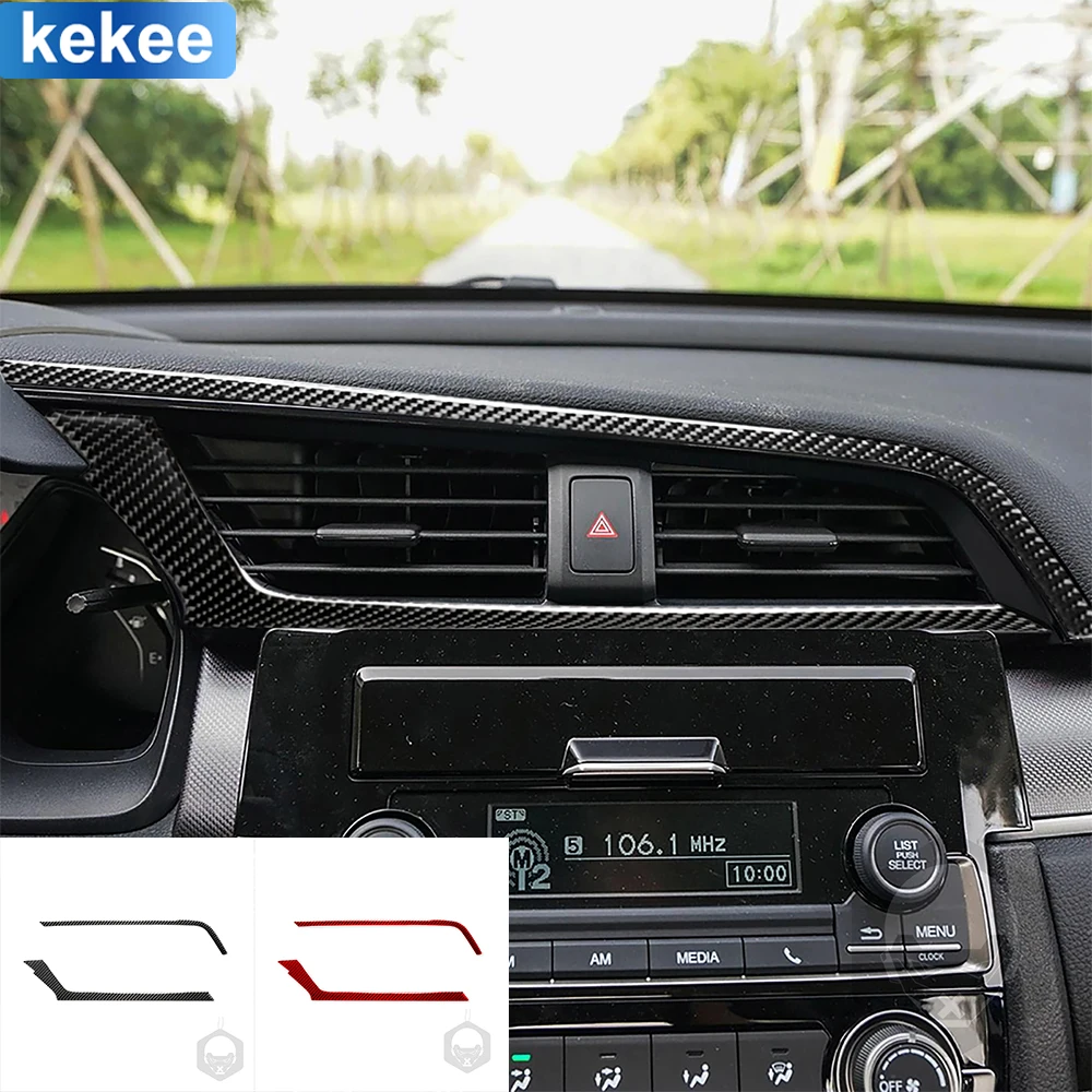 

For Honda Civic 10th Gen 2016-2019 Center Air Outlet Frame Cover Tuning Soft Real Carbon FIber Sticker Car Interior Accessories