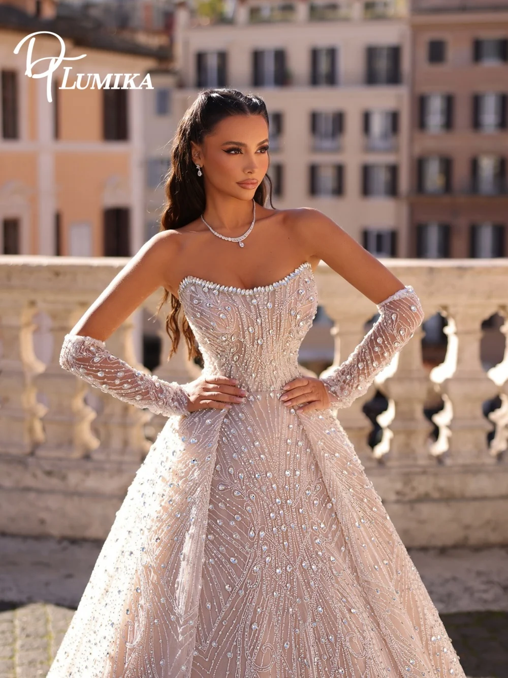 

Luxury Sparkling Ball Gown Wedding Dress Heavy Beaded Embroidery Detachable Puff Sleeves Sweetheart Formal Bridal Gown for Women