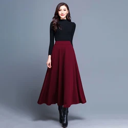 Falda Midi elegante con bolsillos laterales para mujer, dobladillo grande, línea A, cintura alta, fiesta, invierno, falda larga, temperamento, otoño