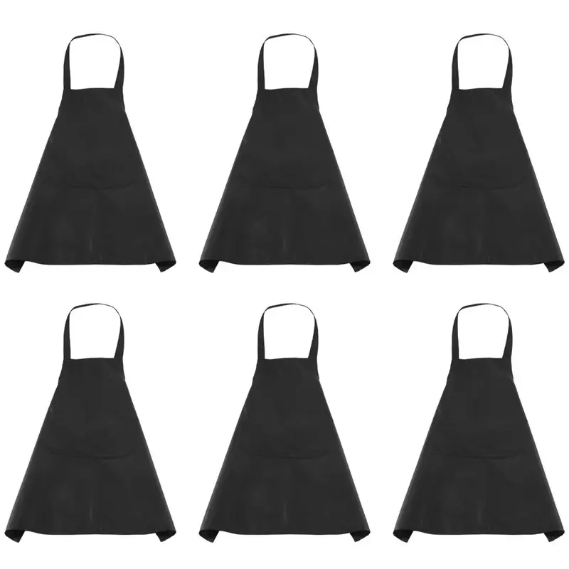 Y42A-6er-Pack schwarze Küchenschürze mit 2 Taschen, schmutzabweisende Schürze, geeignet für Grill, Küche, Kochen, Backen, Restau