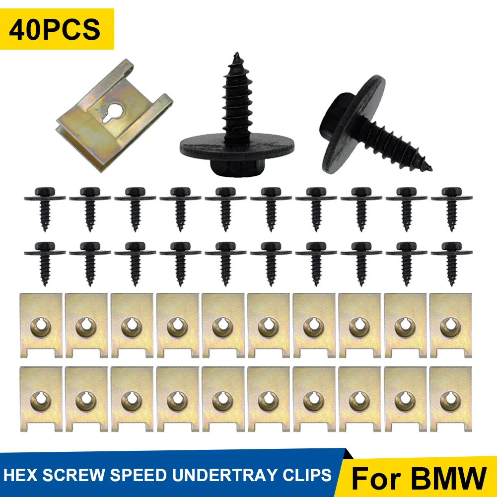 40 Pcs Chassis Engine Guard Metal Nut Screw Washers U-Nut Clip Engine Shield Bumper Guard Cross Screws For BMW E46 E92 E90 F10