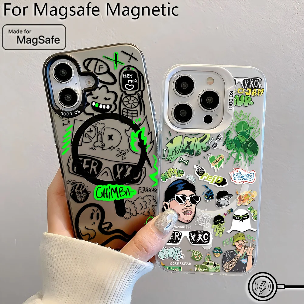 

Feid Nitro Jam Ferxxo Magsafe Magnetic Case for iPhone 11 12 13 14 15 16 Pro Max Plus Soft Silver Plated Anti Fall Back Cover