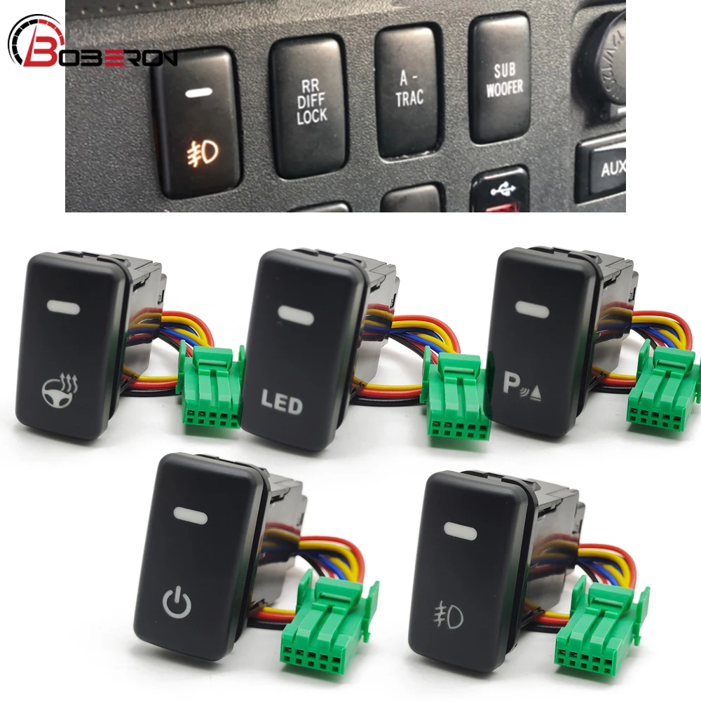 1pc For Toyota FJ CRUISER Prado 120 LC100 Car LED Front Fog Light Switch Power On Off Radar Sensor Steering Wheel Heat Button