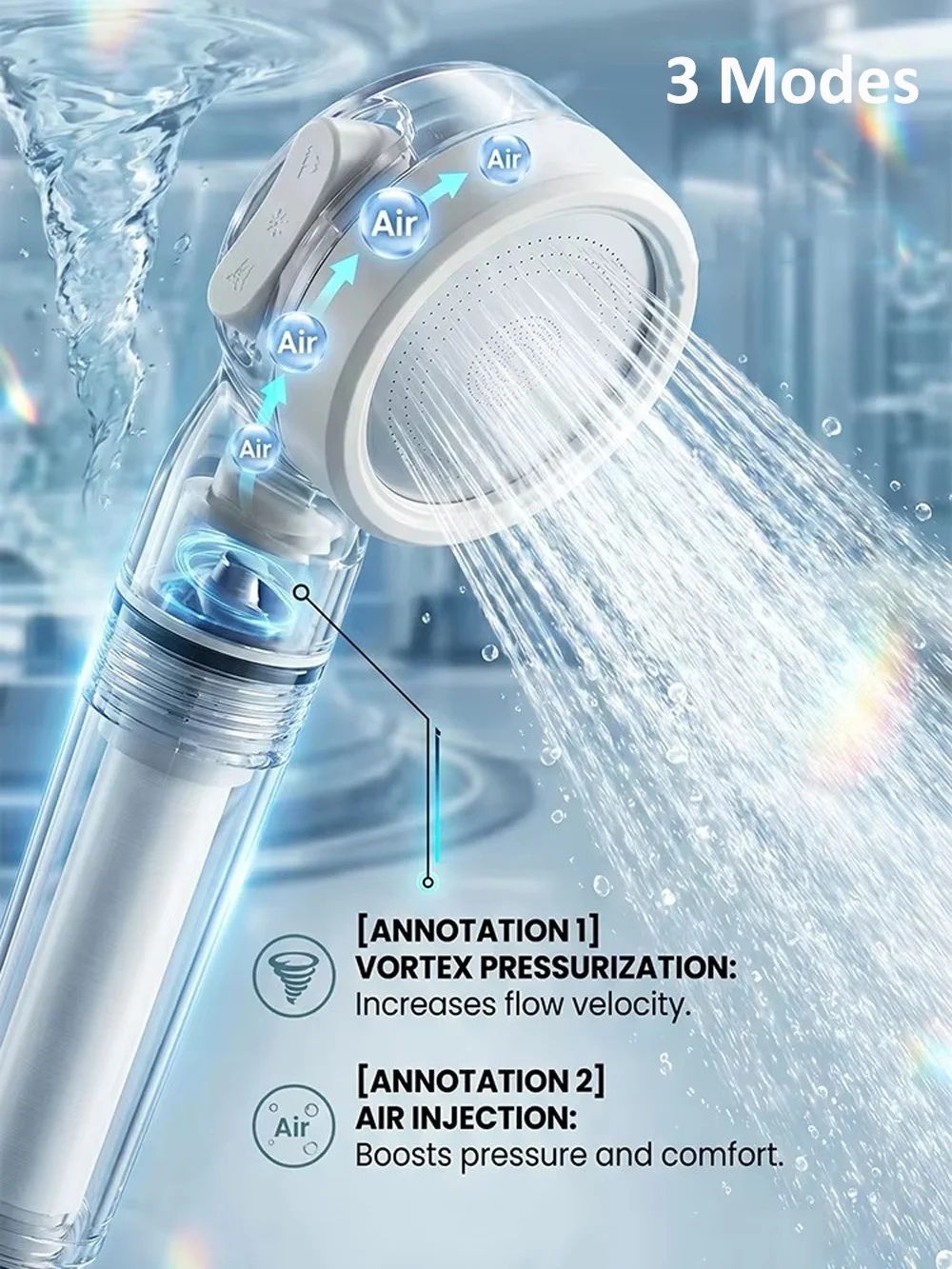 3 Modes Travel Portable Pressurized Shower Head Water Filter Antibacterial Shower Nozzle Purification Showerhead For Hotel Use