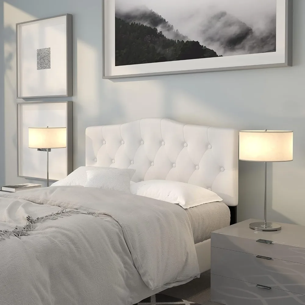 

Tufted Upholstered Full Size Headboard in White Fabric