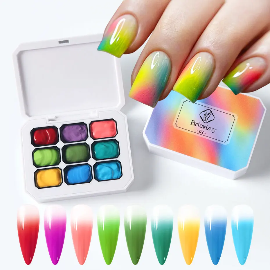 

9 Grids Gradient Neon Colors Gel Nail Painting Polish Rainbow Pat Drawing Nail Gel Macaron Festival Manicure, for Salon Home Use