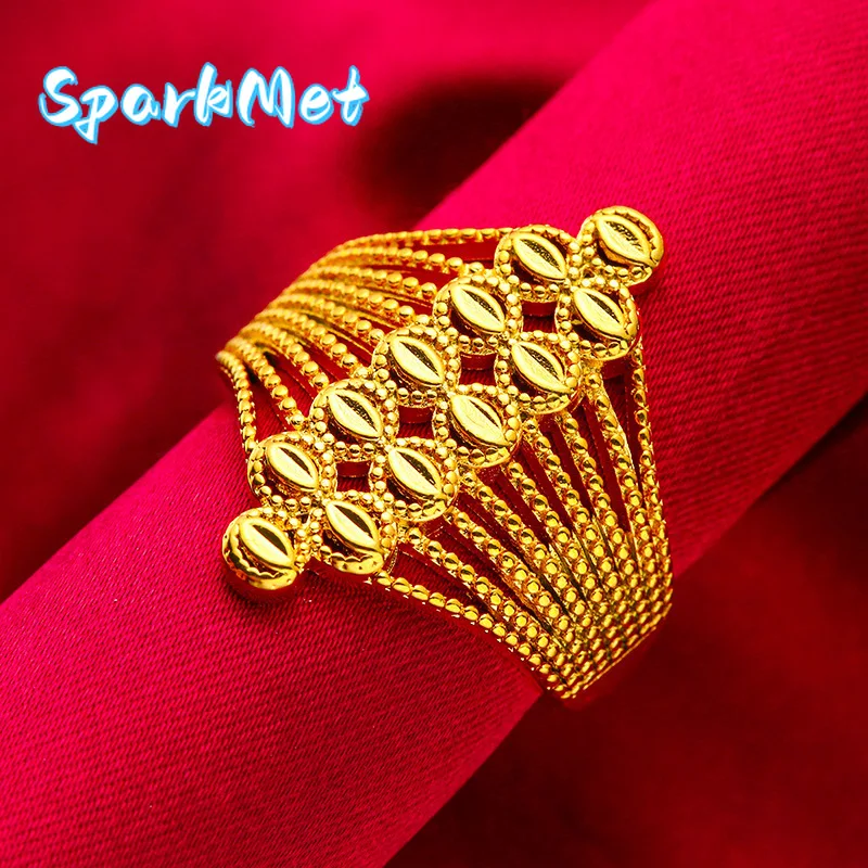 

Sparkmet24K Gold Openwork Big Flower Ring | AU999 Pure Gold, 3D layered petals with diamond accents, adjustable for elegant wear