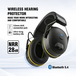 SNR 30dB Hearing Protection Headphones with Bluetooth Rechargeable Noise Reduction Safety Ear Muffs Wireless Hearing Protector