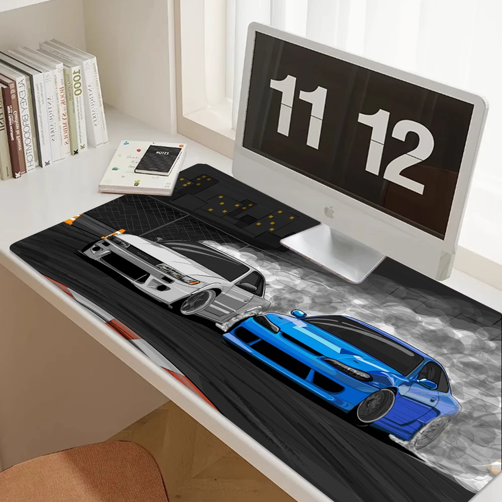 120x60 Drift S13 and S15 JDM Car Large Gamer MousePad Anti-Slip Rubber Base Stitched Edge Black Desk Mat for Gaming Office Home