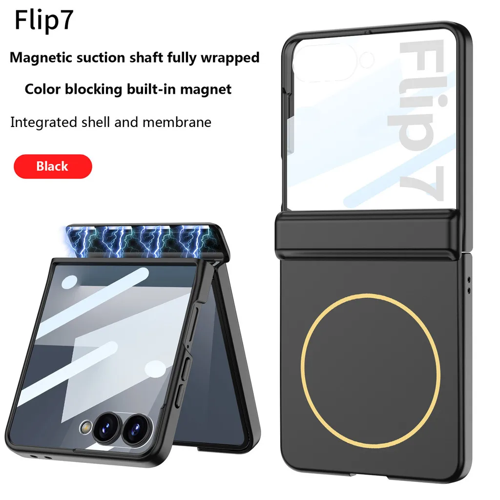 

Magnetic Hinge Protection Hard Shell Phone Case for Samsung Galaxy Z Flip 7 Flip7 ZFlip7 5G With Tempered Film Protector Cover