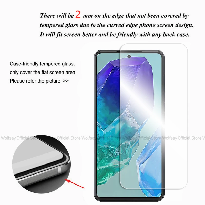 2/4PCS Screen Protector For Samsung Galaxy M55 Tempered Glass For Samsung Galaxy M55 M35 M15 5G Full Glue Screen Protector Glass