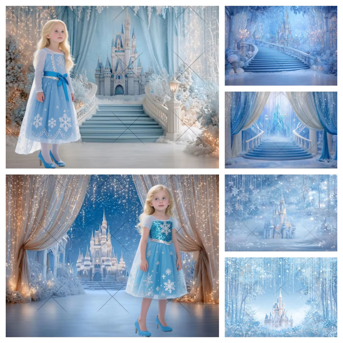 

Snow Frozen Castle Photography Background Birthday Party Cake Smash Winter Wonderland Ice Photo Background Snowflake Decoration