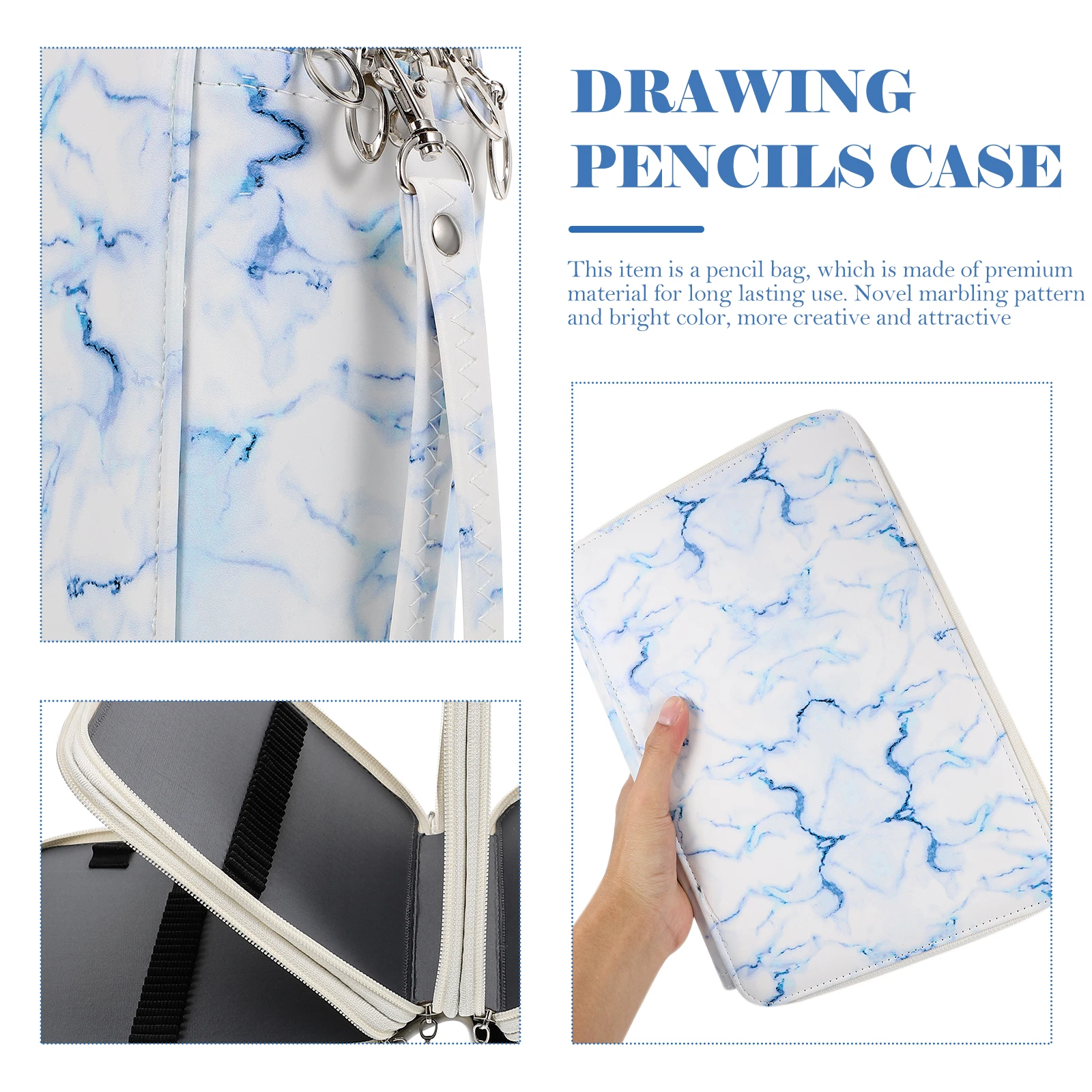 

216 Hole Pencil Case Drawing Zipper Stationery Bag Handle Multi functional Coloring PU Material Elastic Tape Secure Pens Art