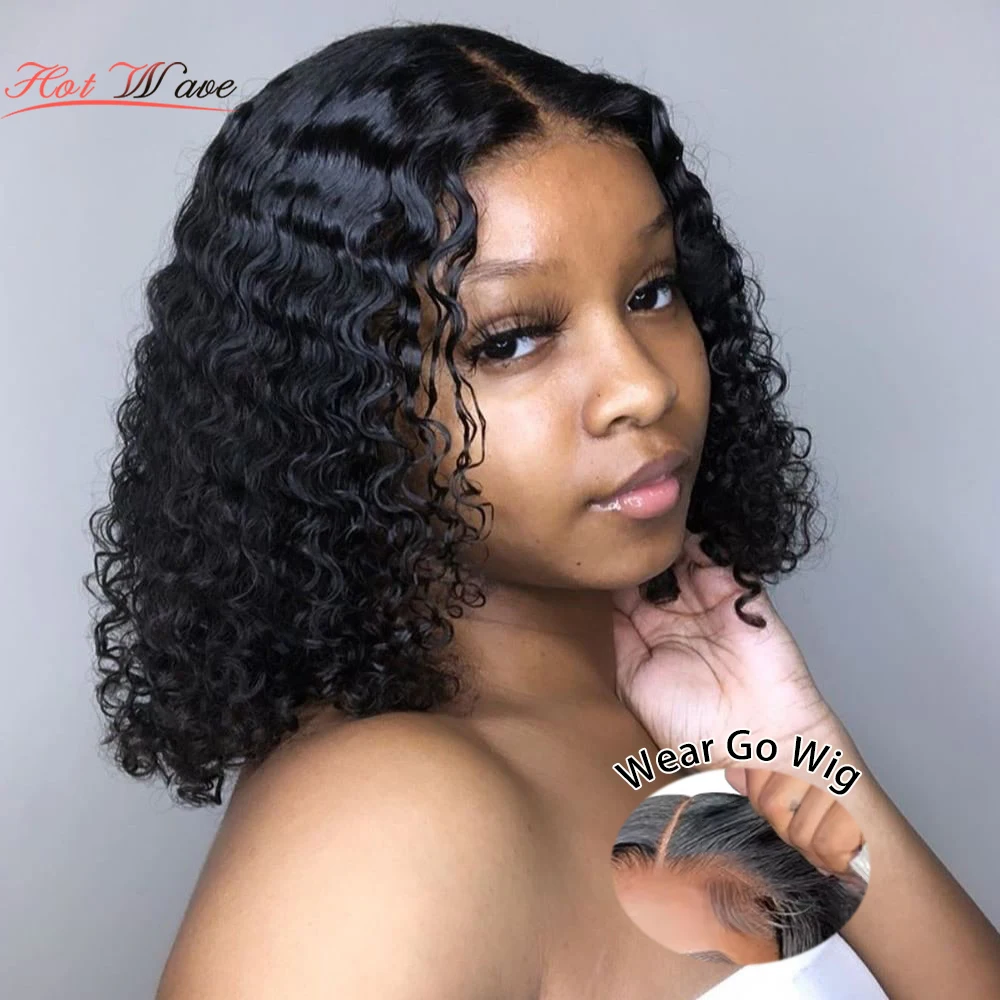 Wear And Go Glueless Wigs Bob Wig 6x4 Deep Curly Lace Front Wigs Human Hair Beginners New Upgraded No Glue With Natural Color